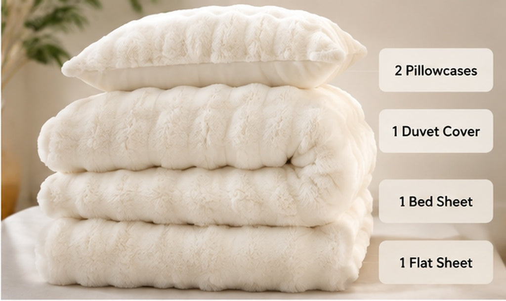 What's included: 2 pillowcases, duvet cover, bed sheet, flat sheet