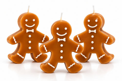 Gingerbread man scented candles, set of 3, studio shot