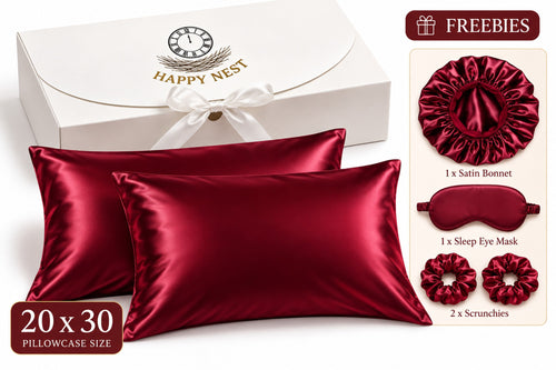 Happy Nest gift box with freebies: satin bonnet, sleep eye mask, 2 scrunchies