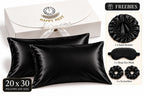 Black satin pillowcase set with Happy Nest gift box and freebies