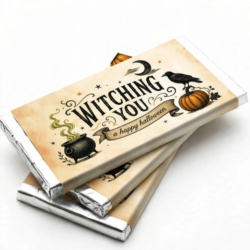 Close-up of the vintage Halloween sleeve artwork and thick chocolate bars