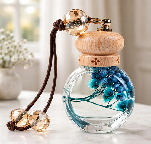 Perfume bottle on a vanity in soft morning light